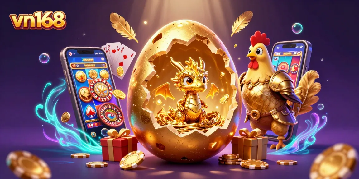 Experience the vibrant world of vn168 with a golden dragon on poker chips amidst casino elements.