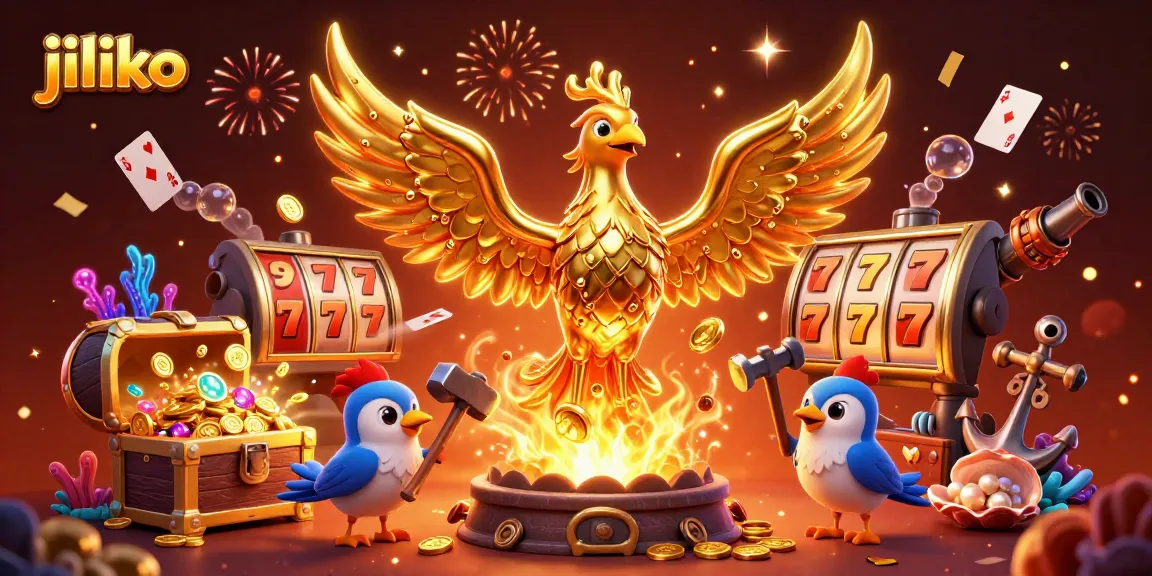 Experience thrilling slots and jackpots with jiliko's golden phoenix in a vibrant casino scene.