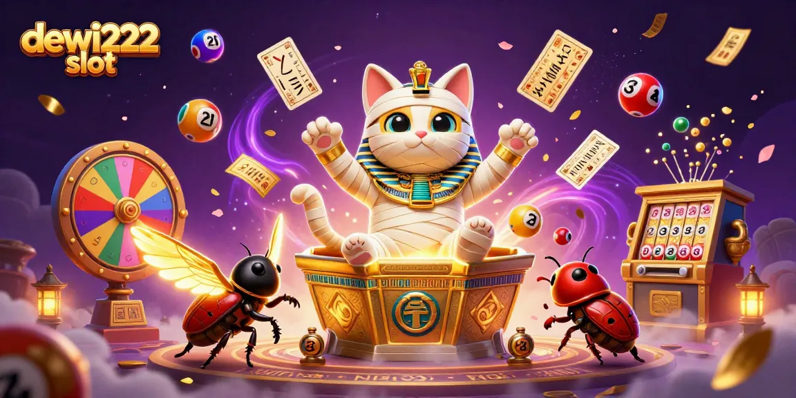 Engage with dewi222 slot featuring an Egyptian mummy cat, vibrant prizes, and dynamic casino elements.