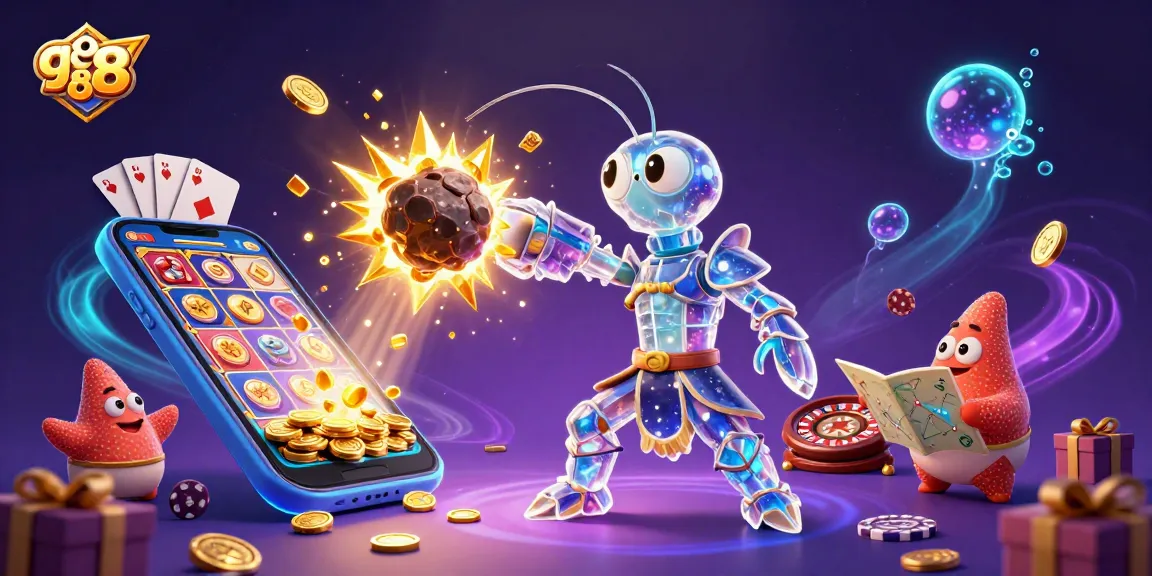 Experience go 88 excitement with a 3D cartoon galactic samurai mantis shrimp and vibrant casino elements.