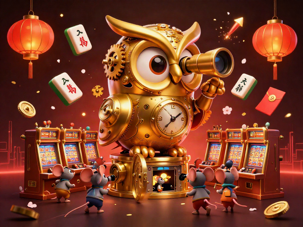B52 gaming fun illustrated with a massive golden owl, plus vibrant casino action