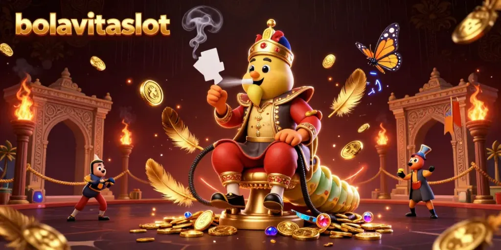 Experience winning with bolavitaslot in this vibrant 3D casino scene showcasing characters and gambling elements.