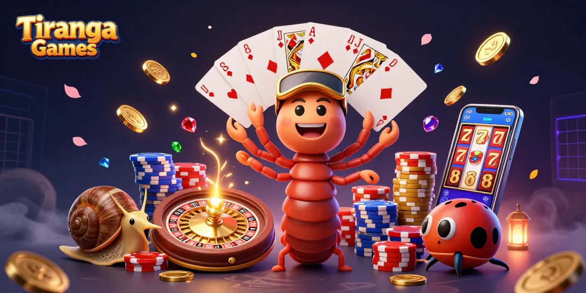 Tiranga Games features vibrant 3D scene of a millipede dealer, sparkling gems, and roulette wheel