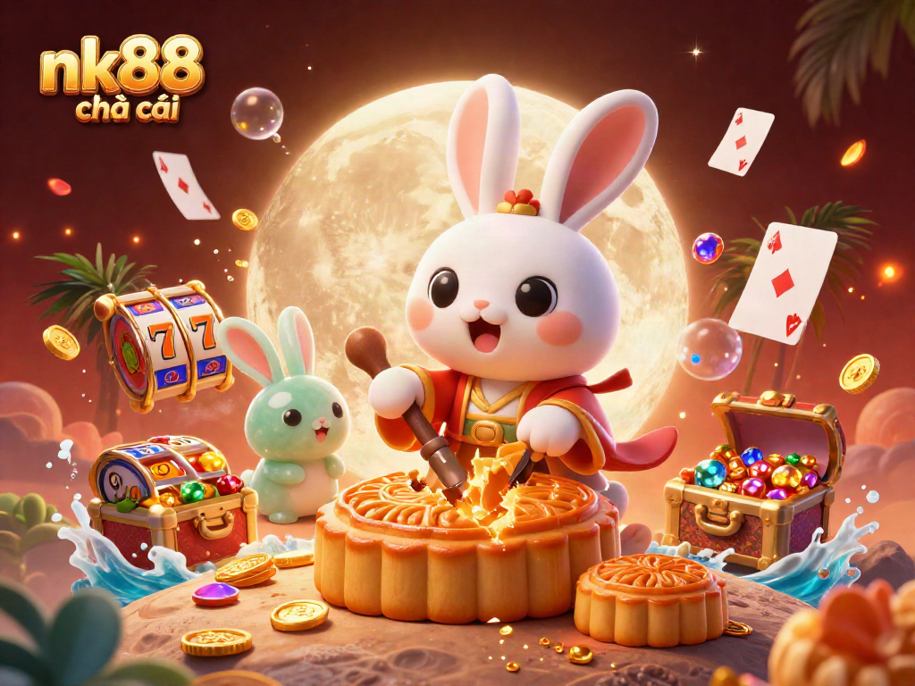 Engage with the excitement of nk88 nhà cái as the moon rabbit reveals poker chips and gold on the lunar surface.