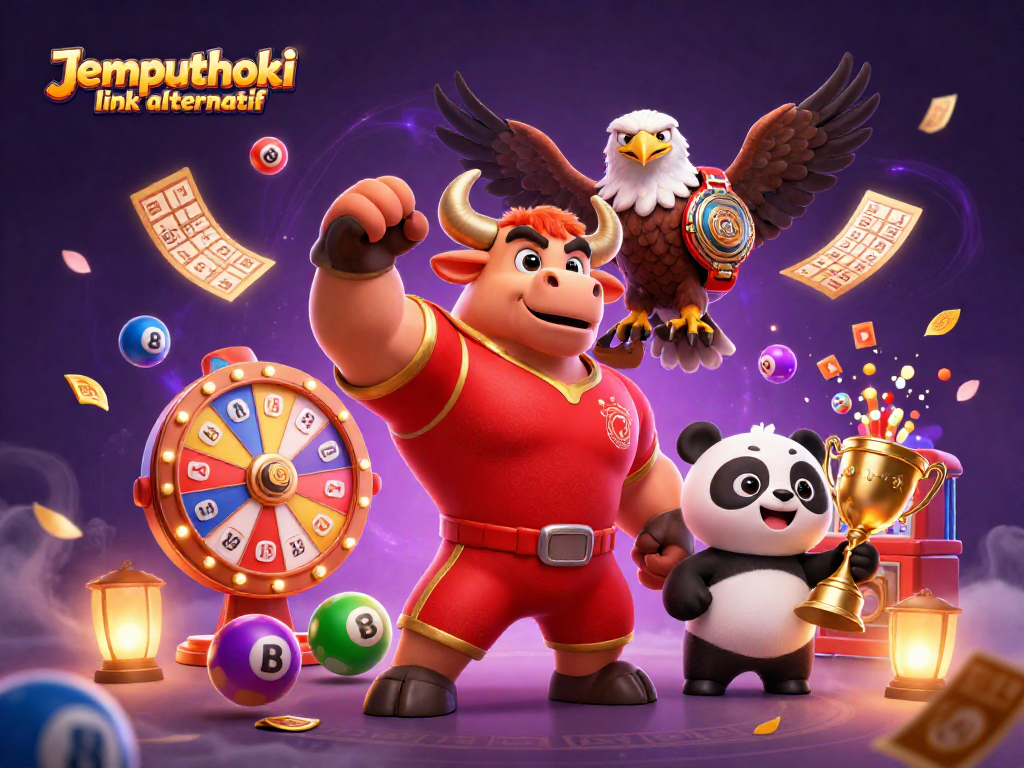 Experience the thrill of gaming with Jemputhoki link alternatif, surrounded by dynamic lottery elements and vibrant characters.