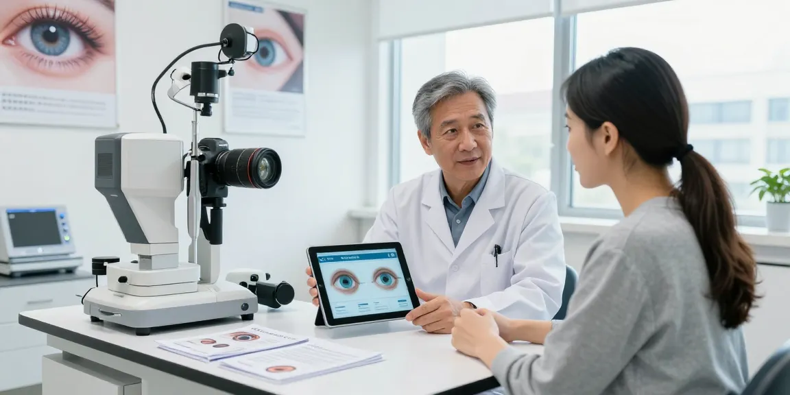 Consultation on ICL pricing with expert in modern eye clinic, showcasing advanced vision care solutions.