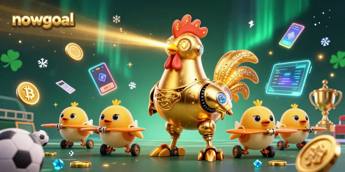 Engage with nowgoal's dynamic sports betting scene featuring a golden rooster robot and betting elements.