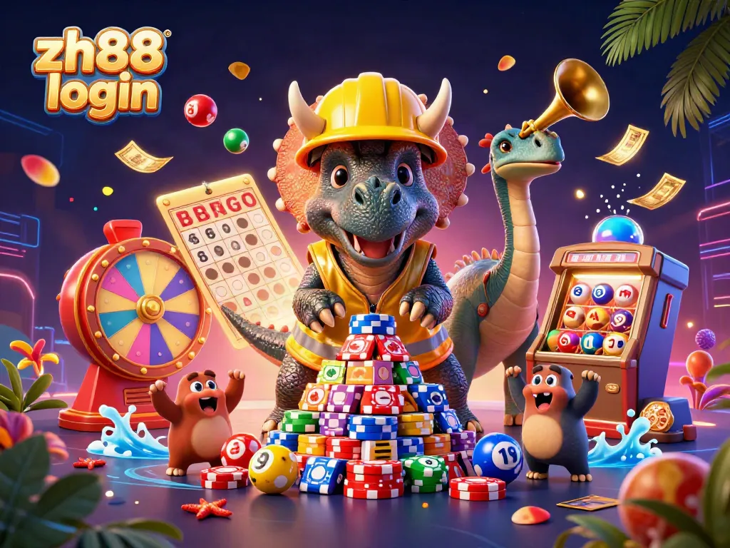 Experience the thrill of gaming with ZH88 login, featuring vibrant characters and exciting casino elements.
