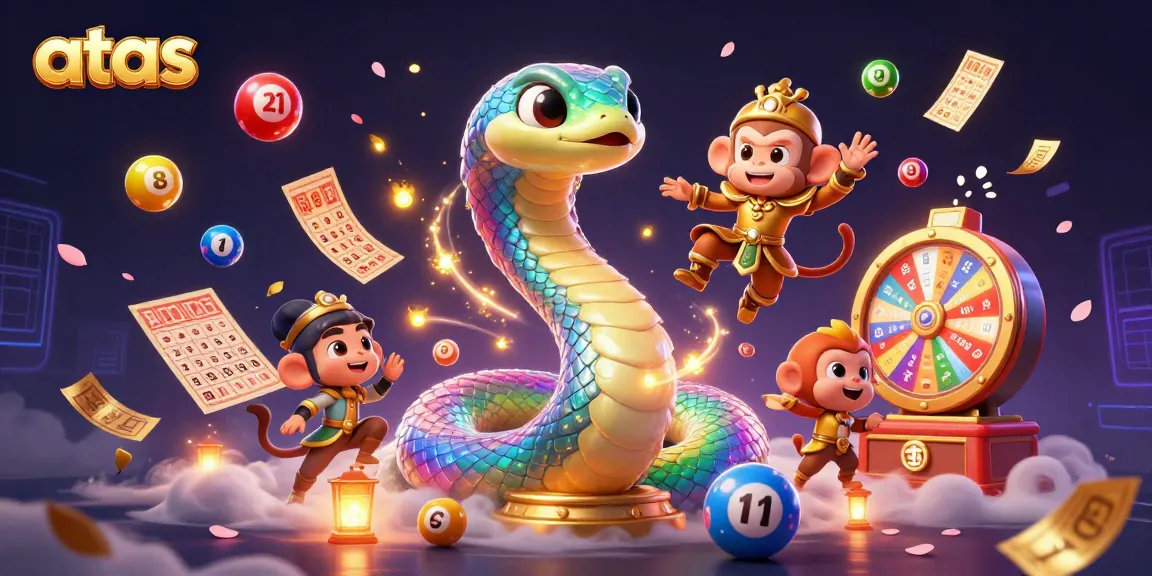 Engage in exciting gaming with atas, featuring a vibrant casino scene filled with lottery elements and dynamic characters.