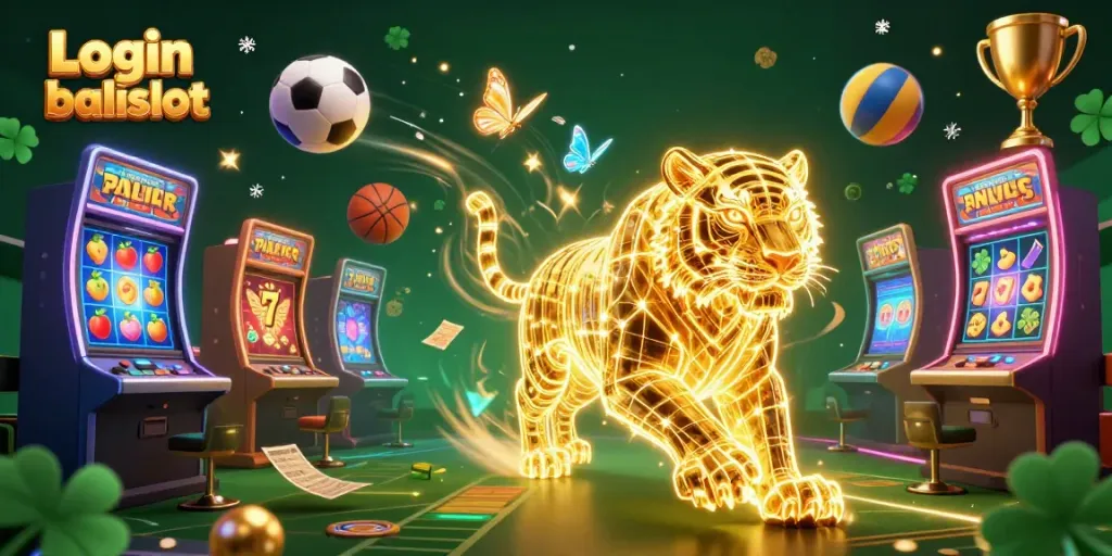 Innovative 3D illustration depicting "Login balislot" in a dynamic casino setting filled with exciting game elements.
