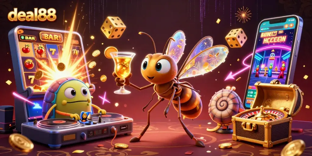 Experience deal88's thrilling casino atmosphere with dynamic 3D characters and vibrant game elements.