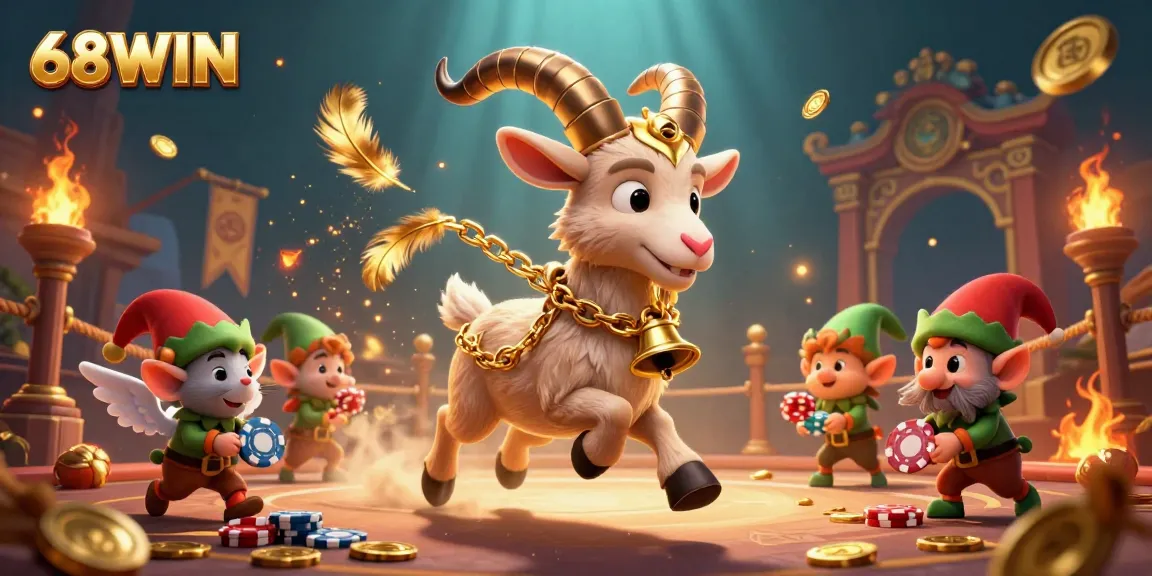 Engage in thrilling gaming action at 68WIN with Krampus and lively characters in a rich casino scene.