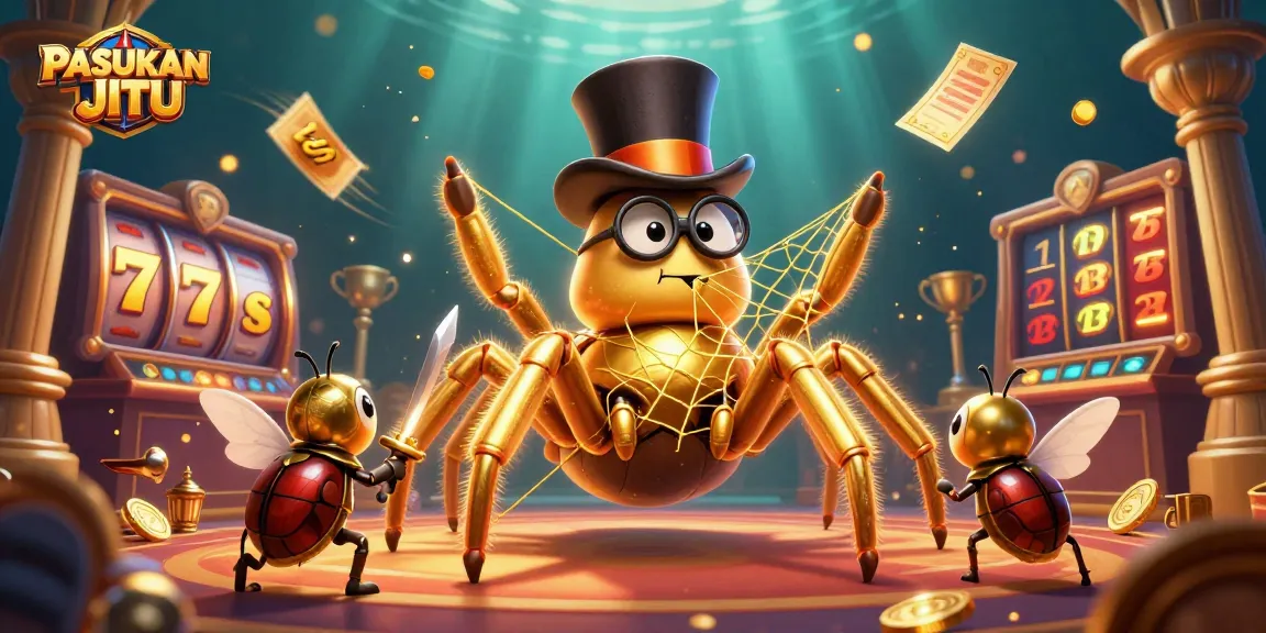 Experience the excitement of PASUKAN JITU with lucky slot reels and golden spider characters.