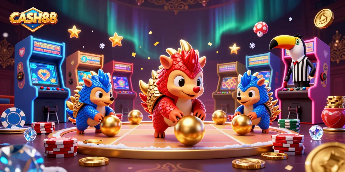 CASH88 pangolin characters playing a dynamic game in a casino-inspired 3D scene.