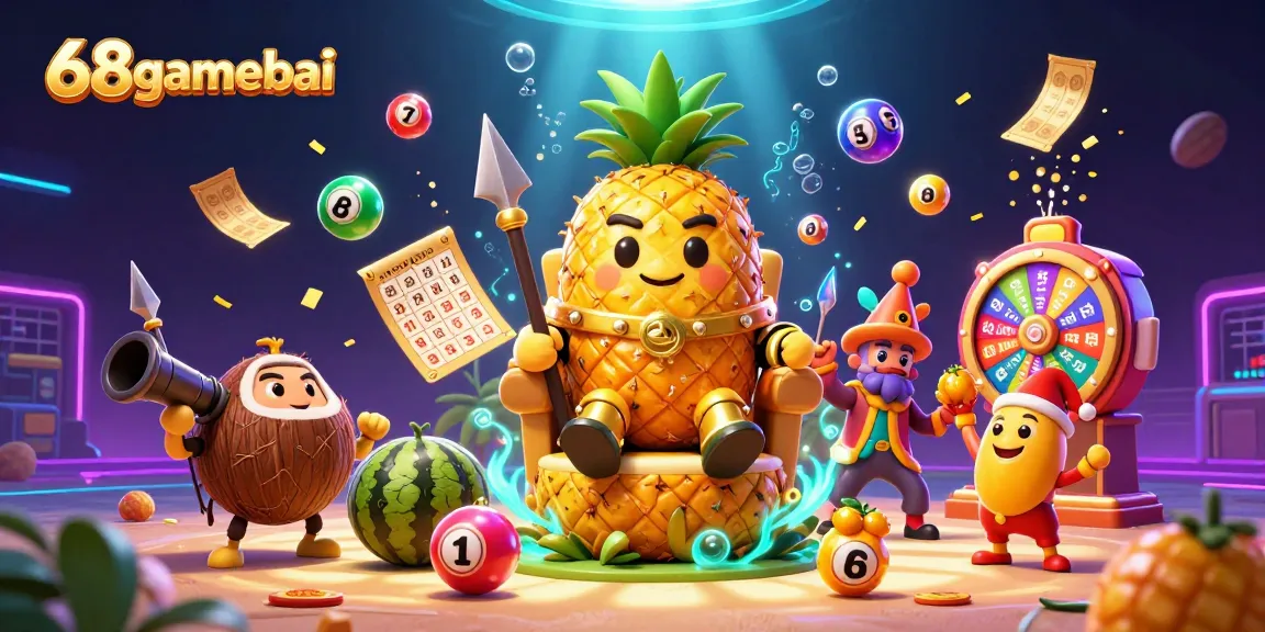 Experience the vibrant world of 68gamebai with a golden pineapple king and dynamic gambling elements.