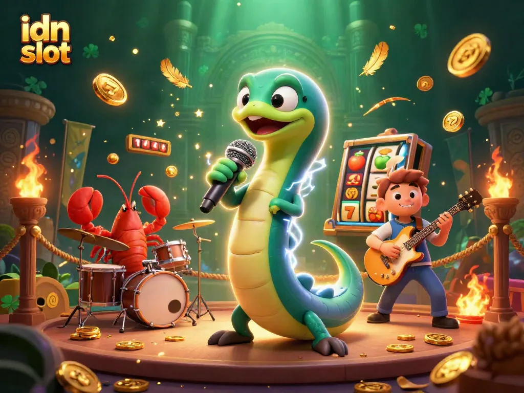 Engage in idn slot action with vibrant underwater casino scene featuring a DJ electric eel.