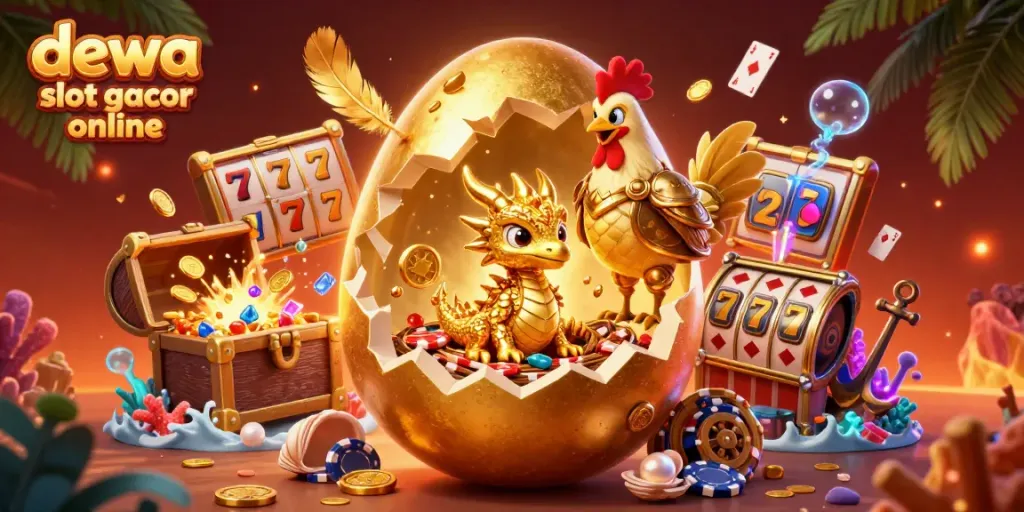 Menangkan permainan di dewa slot gacor online dengan visual menyenangkan dari naga emas dan chip poker.