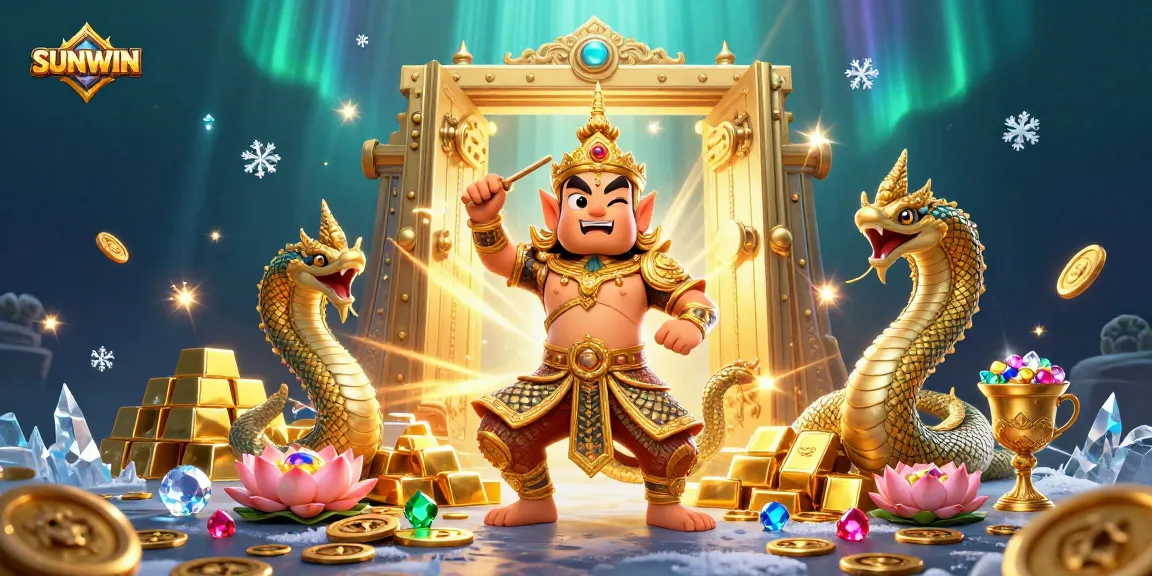 SUNWIN captivates players with a vibrant 3D illustration featuring a temple guardian, Naga serpents, and treasure galore.