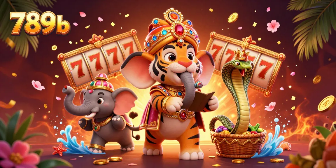 Experience the excitement of 789b in this vibrant casino illustration featuring slot reels and dynamic characters.