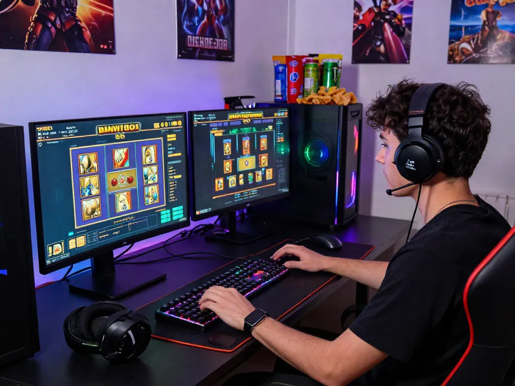 Exciting akunjp gaming setup with vibrant monitors and immersive atmosphere.
