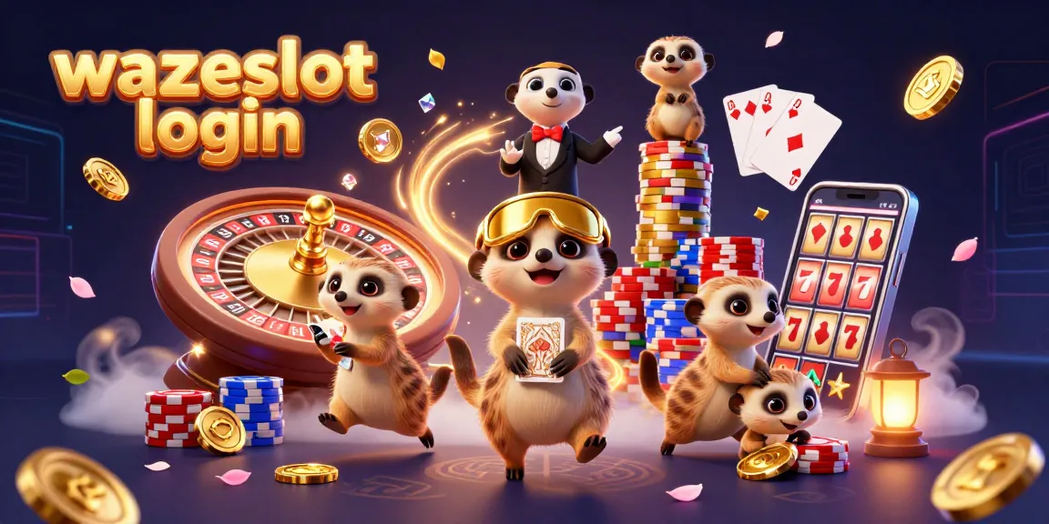 Spin and win with Wazeslot login in a playful meerkat casino filled with vibrant activity and excitement.
