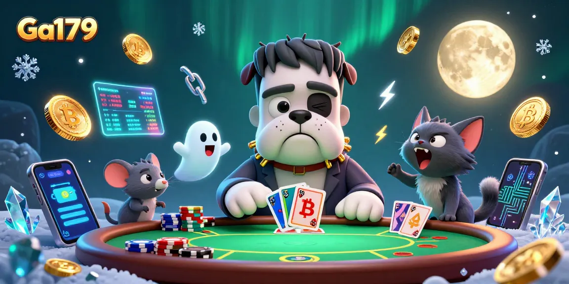Ga179 enhances the poker table experience with a playful, interactive 3D cartoon scene featuring vibrant characters.