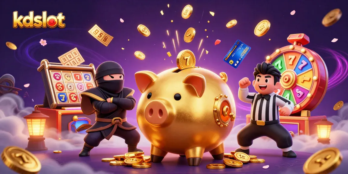 KDSlot's vibrant gaming scene showcases a sumo wrestler and colorful slot elements, enhancing the gambling experience.