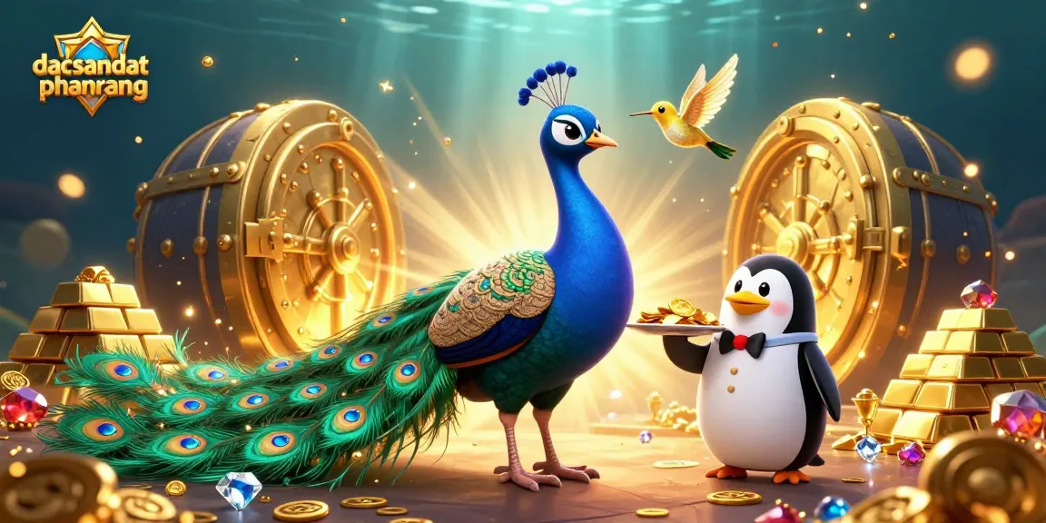 Experience the thrill of dacsandatphanrang as the peacock displays riches amidst glowing treasures.