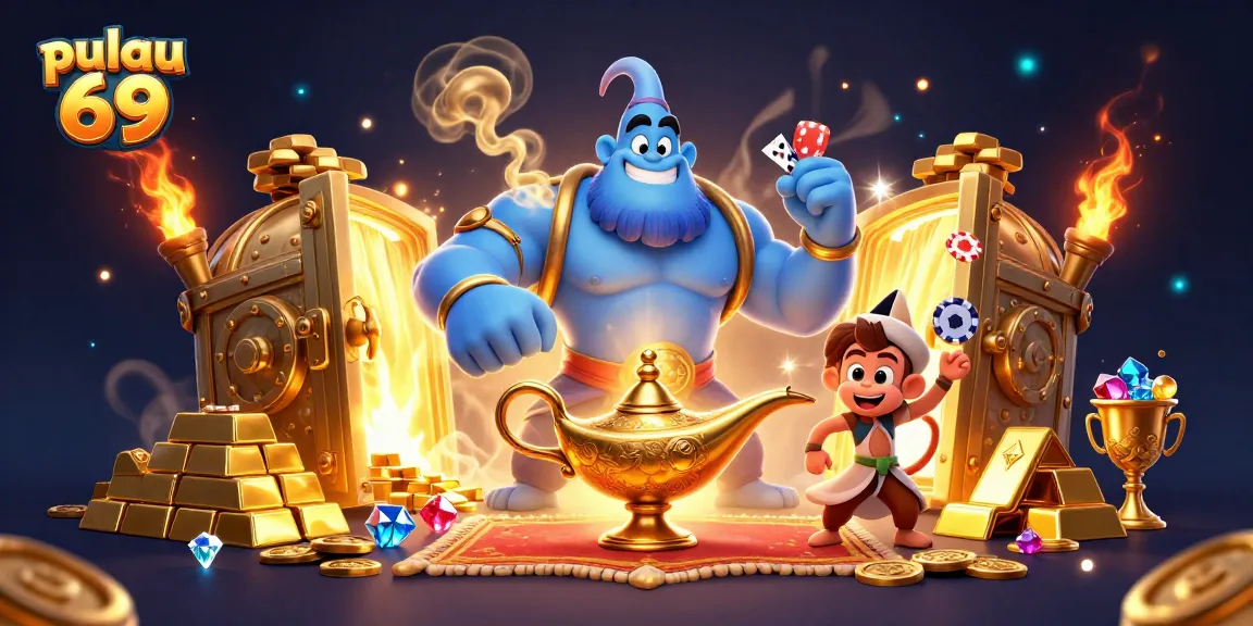 Experience thrilling wins with pulau 69's magical essence in this captivating casino illustration.
