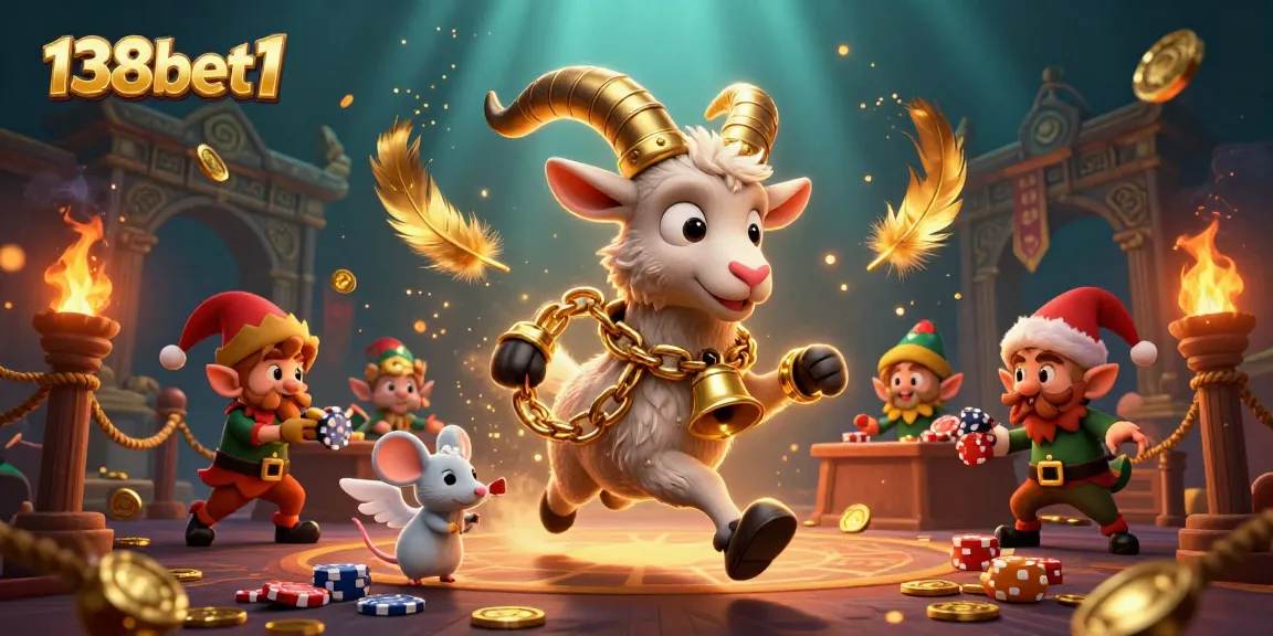 Engage in immersive gaming at 138bet1 with Krampus, angel mouse, and gremlins in a vibrant casino.
