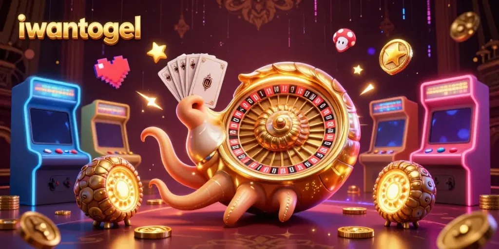 Iwantogel brings excitement with a cartoon nautilus and casino elements in a vibrant scene.