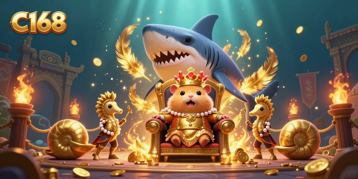 C168 invites bettors into a vibrant underwater casino featuring a hamster king and seahorse guards, showcasing exciting gaming elements.