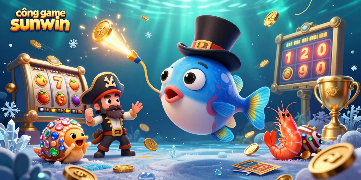 Experience the excitement of cổng game sunwin with golden coins and 3D characters in a dynamic casino scene.