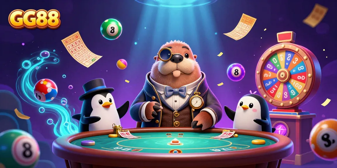 Engage in thrilling underwater poker at GG88 with a jolly walrus and dealer characters.
