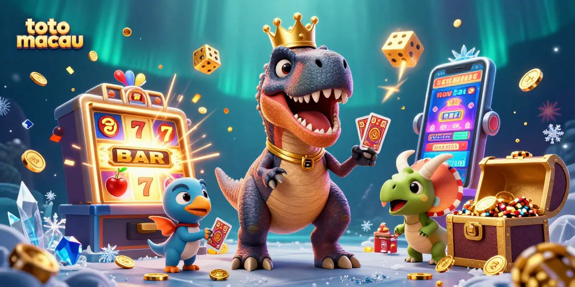 Permainan toto macau saat momen seru dengan T-Rex lucu dan Pterodactyl mendukung, chip emas bertumpuk!