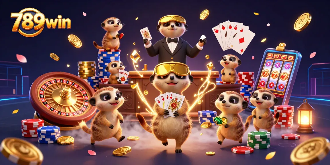 Experience the excitement of 789win with meerkats managing a dynamic casino scene.