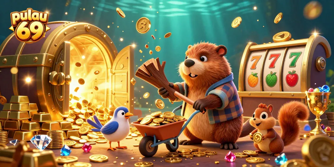 Win big with pulau 69 as the playful beaver collects gold in a dynamic casino scene.