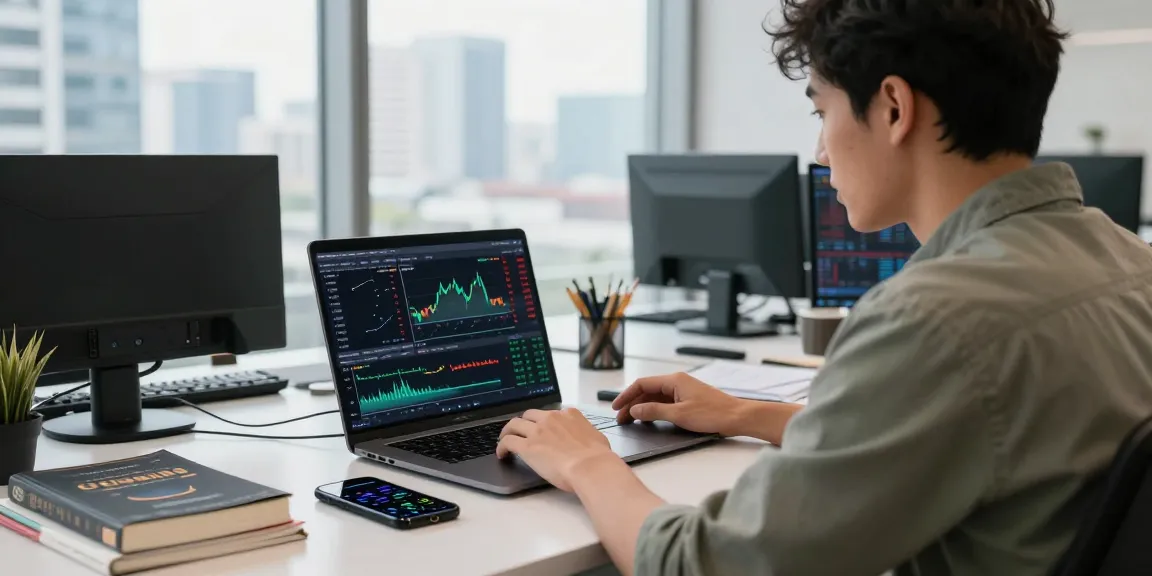 Обзор и отзывы о Bitmex: трейдер анализирует данные на своём ноутбуке