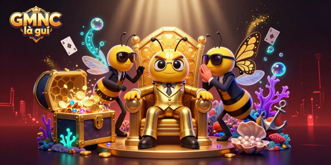 Engage with GMNC là gì in this colorful 3D cartoon scene depicting a dynamic underwater casino environment.