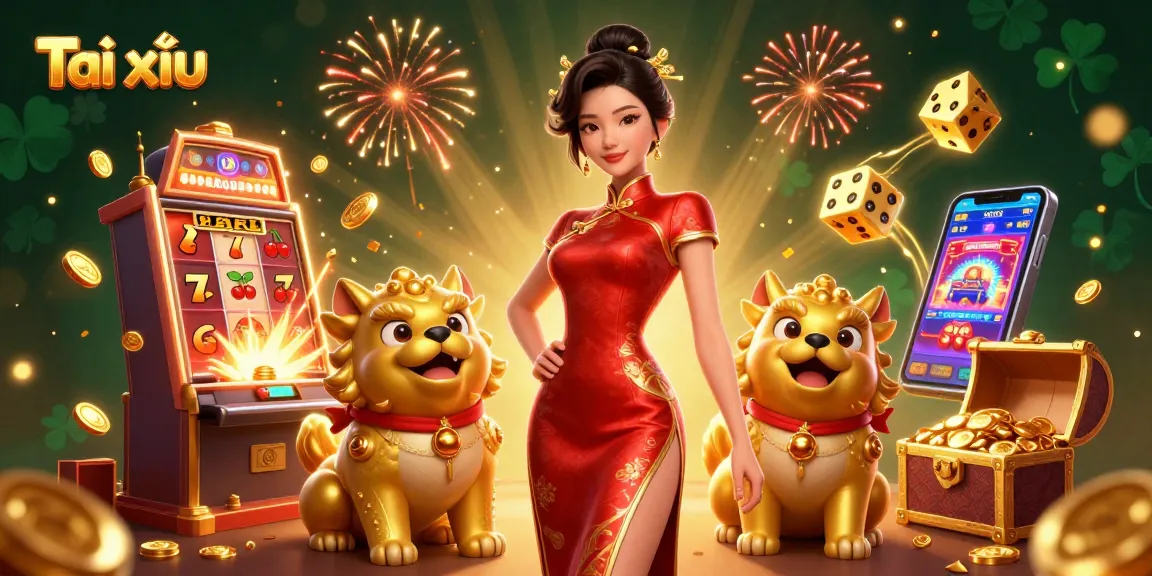 Play Tài xỉu with excitement, featuring a glamorous casino scene and festive elements.