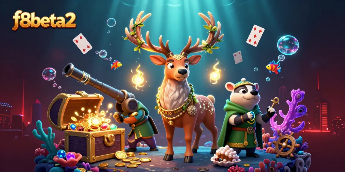 Engage in thrilling action with f8beta2, featuring a mystical druid stag amid sparkling casino treasures.