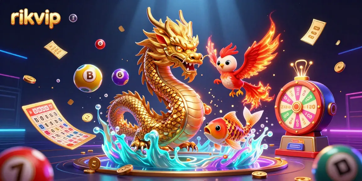 Experience exhilarating games at rikvip with vibrant colors and an enchanting dragon in a dynamic casino scene.