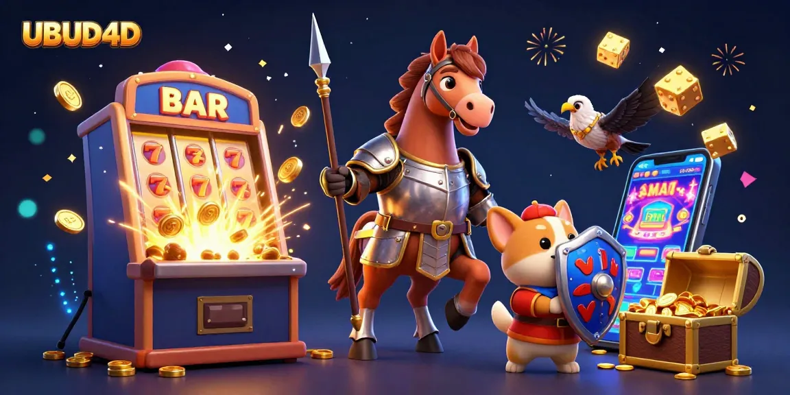Experience the vibrant gameplay of UBUD4D with thrilling slots and engaging characters in a dynamic casino scene.