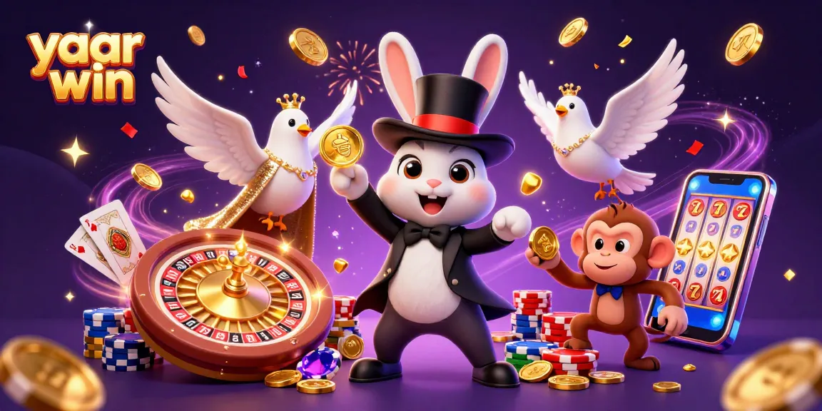 Experience yaar win magic with a magician rabbit, glamorous dove, and monkey in a casino-themed scene.