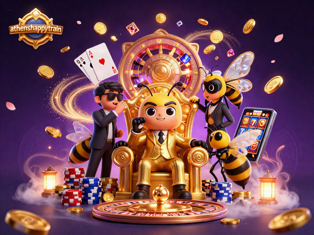 Experience the excitement of athenshappytrain in this stunning 3D casino scene full of dynamic gambling elements.