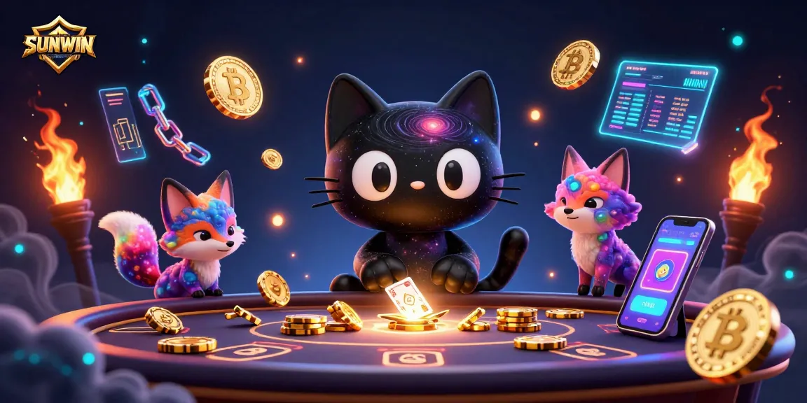 SUNWIN captivates players in a cosmic casino with a charming black hole cat and vibrant nebula fox.