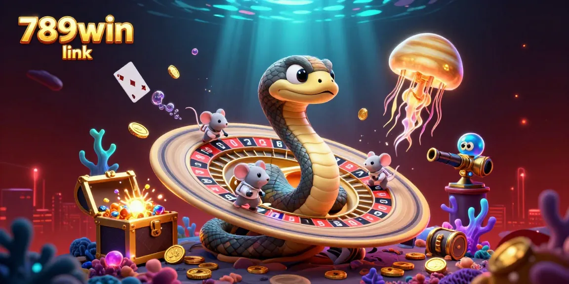 Bet on 789win link during a cosmic roulette game with cartoon characters amidst underwater treasures.