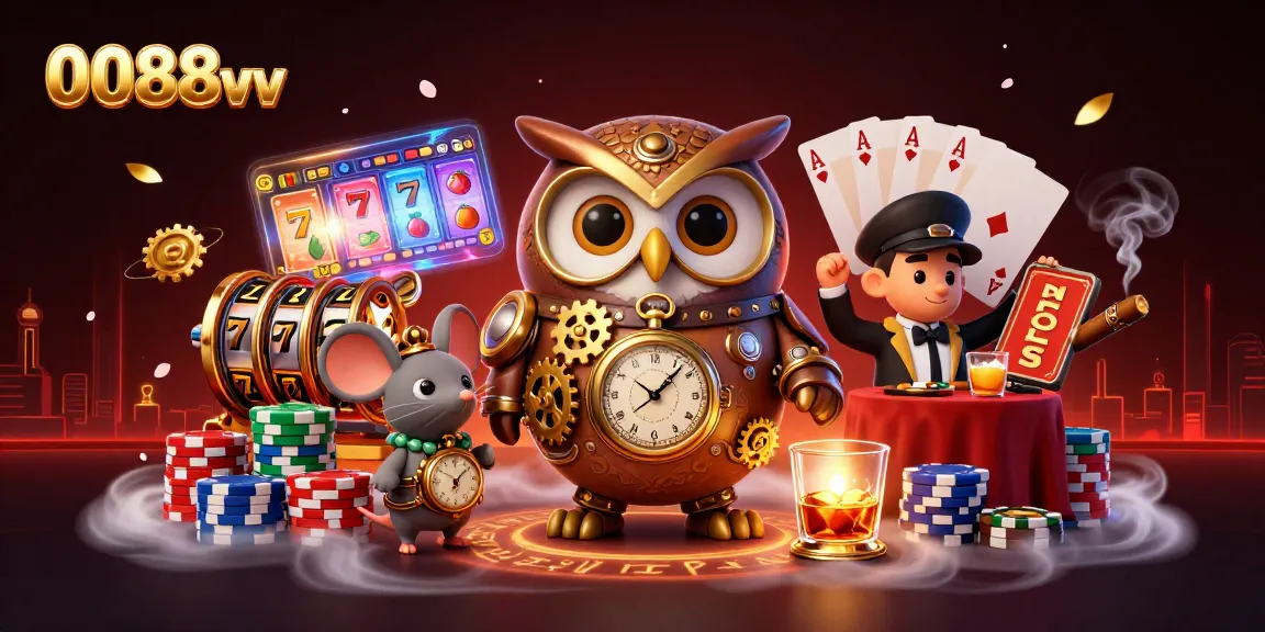Experience the thrill of 0088vv casino adventures with vibrant slot reels and enchanting characters.
