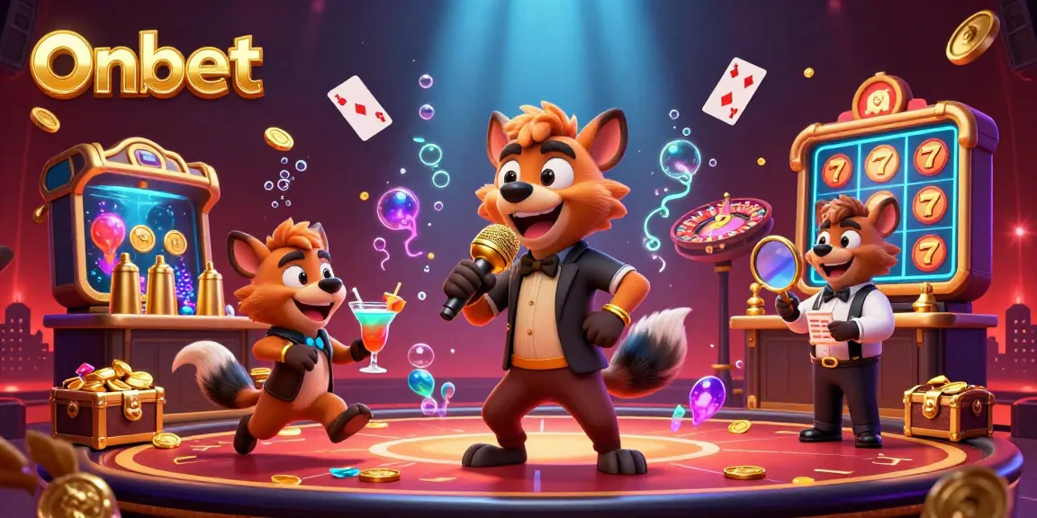 Hyenas at an Onbet comedy casino enjoying games, laughter, and vibrant energy.