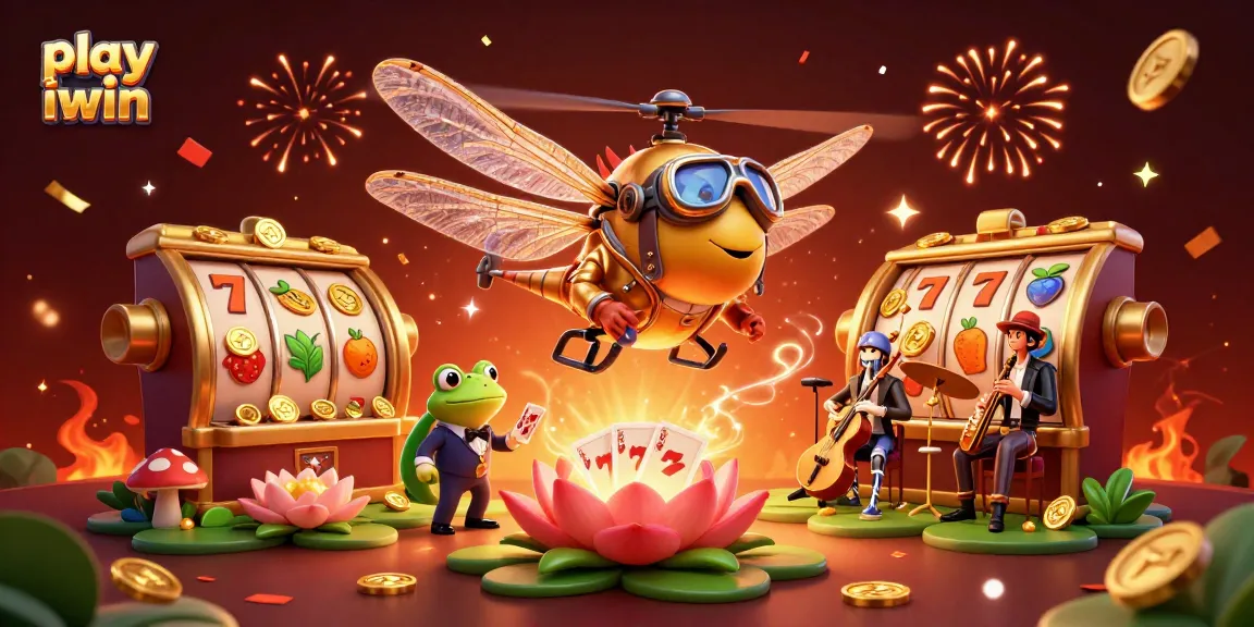Play iwin with a vibrant, engaging casino-themed illustration featuring lively characters and festive elements.